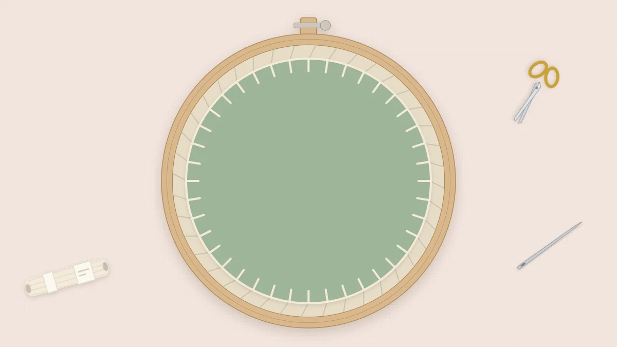 Back of a wooden embroidery hoop neatly finished with a sage green felt circle stitched on around the edge